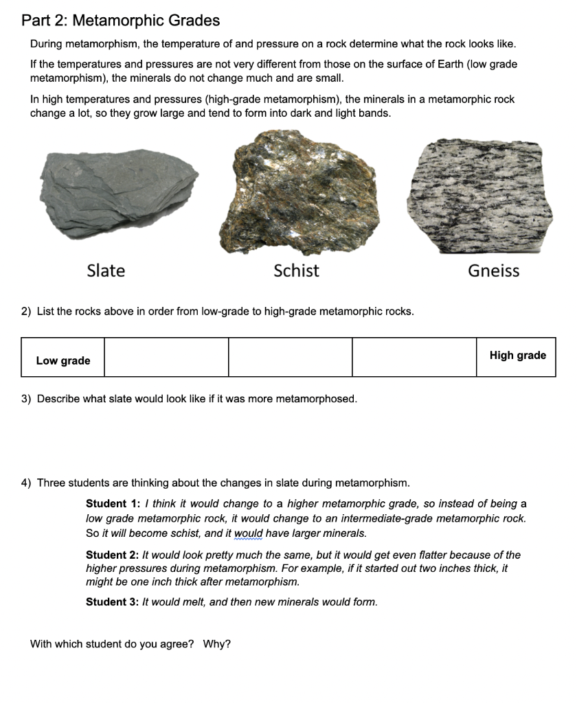 Solved Metamorphic Rocks Part 1: Metamorphic Changes When | Chegg.com