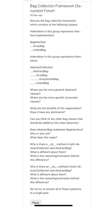 Solved Bag Interface Discussion Fo- rum 28 days ago Discuss | Chegg.com