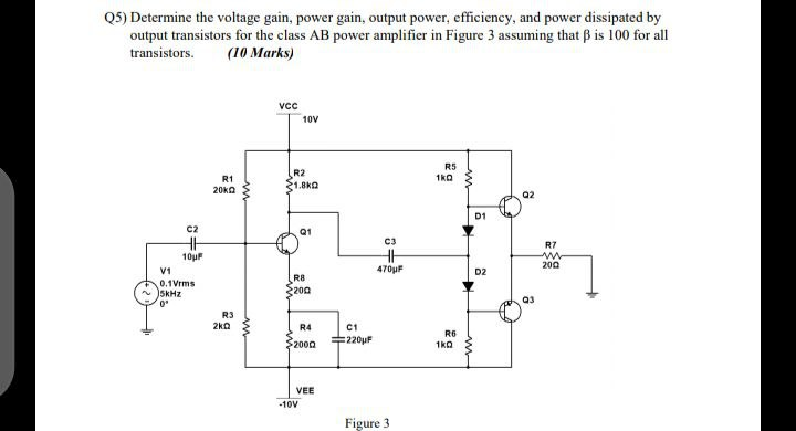Q5) Determine the voltage gain, power gain, output | Chegg.com
