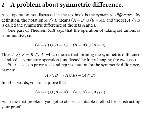 Solved 2 A Problem About Symmetric Difference. A Set | Chegg.com