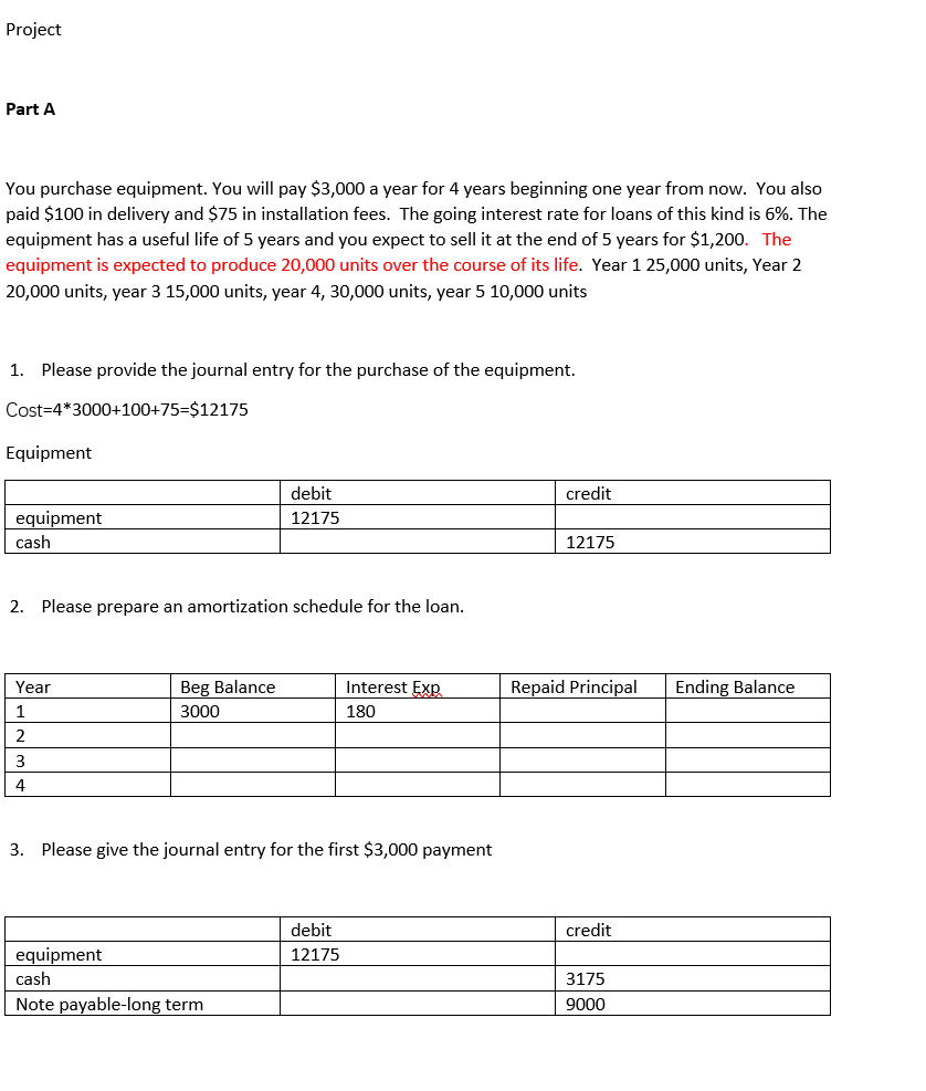 Solved Project Part A You purchase equipment. You will pay | Chegg.com