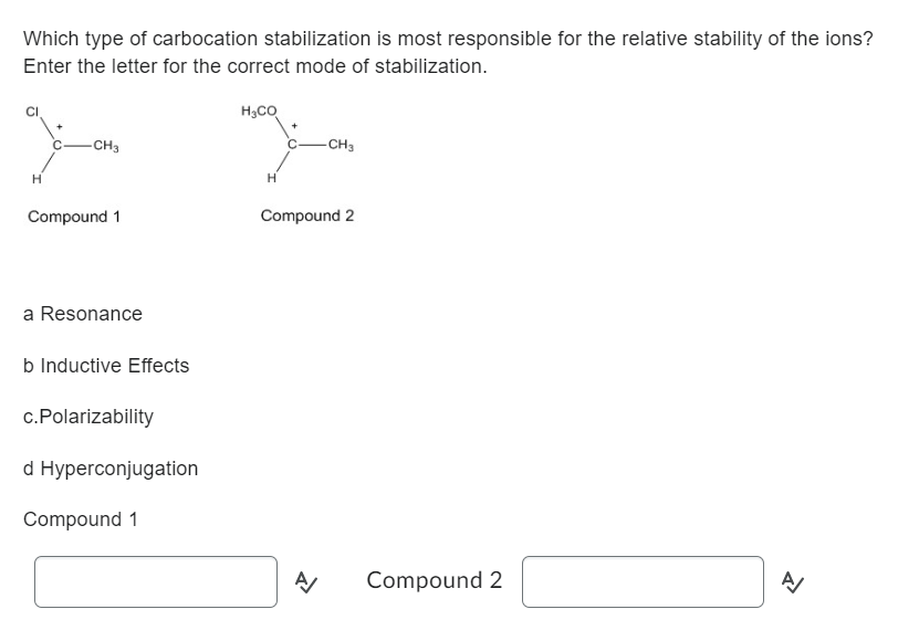 Which type of carbocation stabilization is most