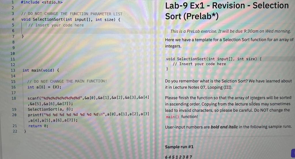 Solved #include - 1 2 3 Lab-9 Ex1 - Revision - Selection | Chegg.com
