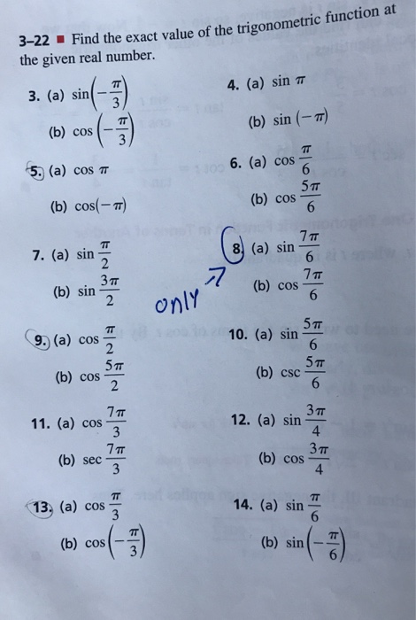 Solved 3-22 Find the exact value of the trigonometric | Chegg.com