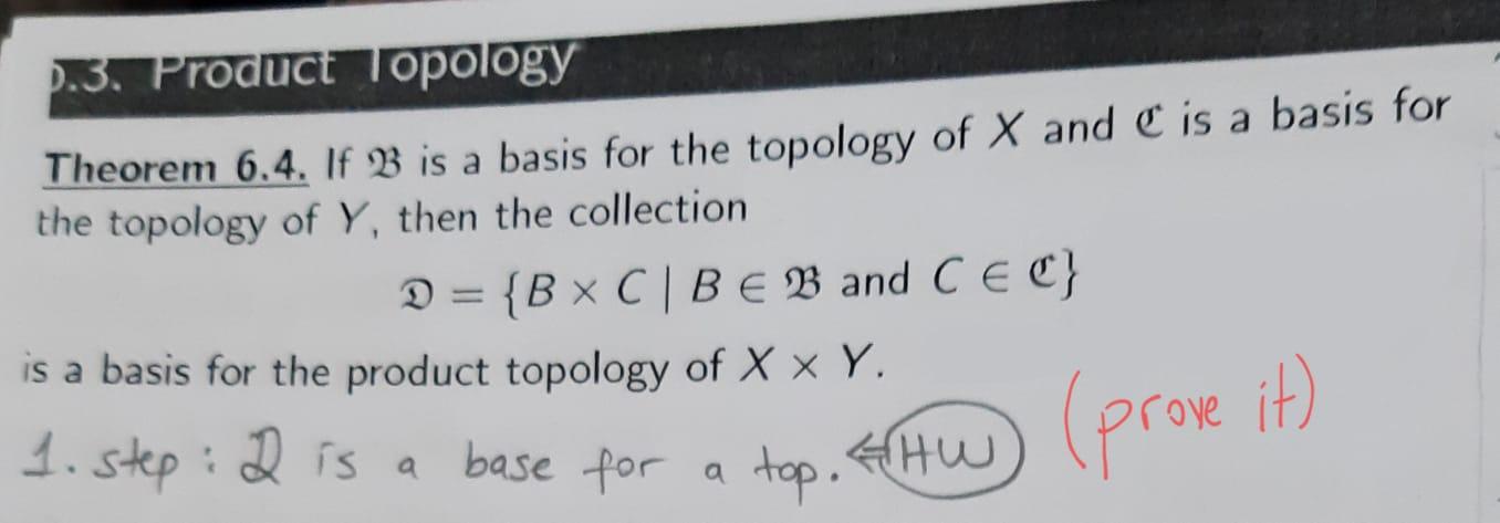 Solved 2.3. Product Topology Theorem 6.4. If B Is A Basis | Chegg.com