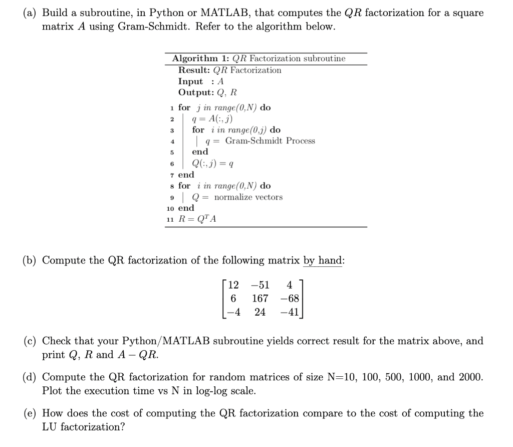 Solved (a) Build a subroutine, in Python or MATLAB, that | Chegg.com