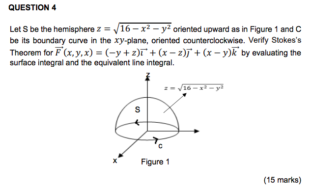 Solved Question 4 Let S Be The Hemisphere Z 16 X2 Y2 Chegg Com