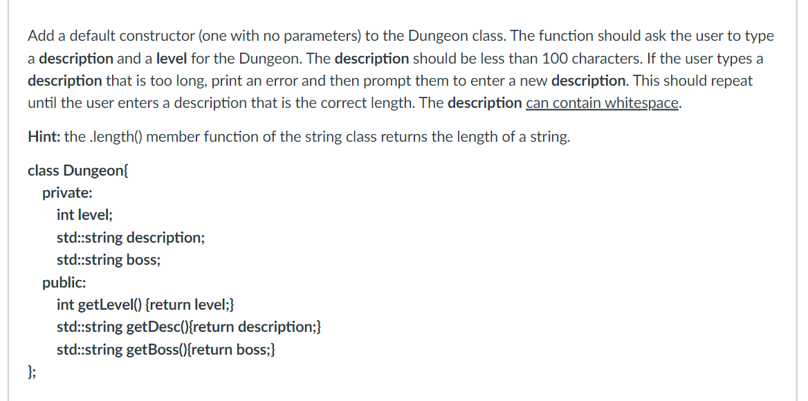 Solved Add a default constructor (one with no parameters) to | Chegg.com