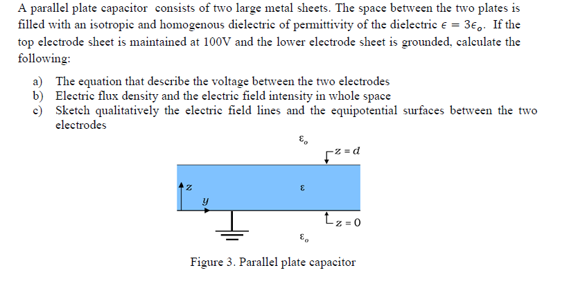 Solved A parallel plate capacitor consists of two large | Chegg.com