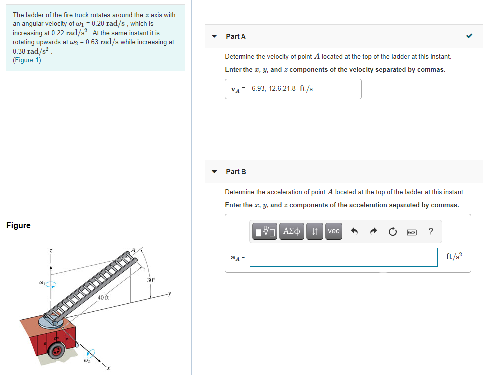 Solved The ladder of the fire truck rotates around the z | Chegg.com