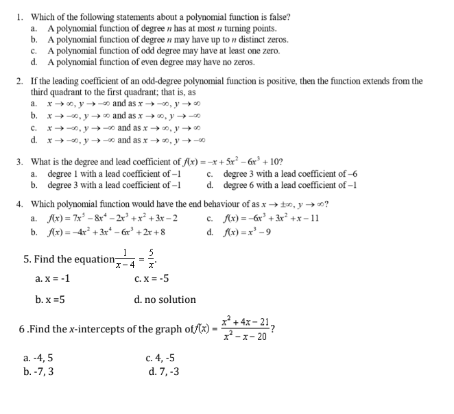 Solved Which of the following statements about a polynomial | Chegg.com