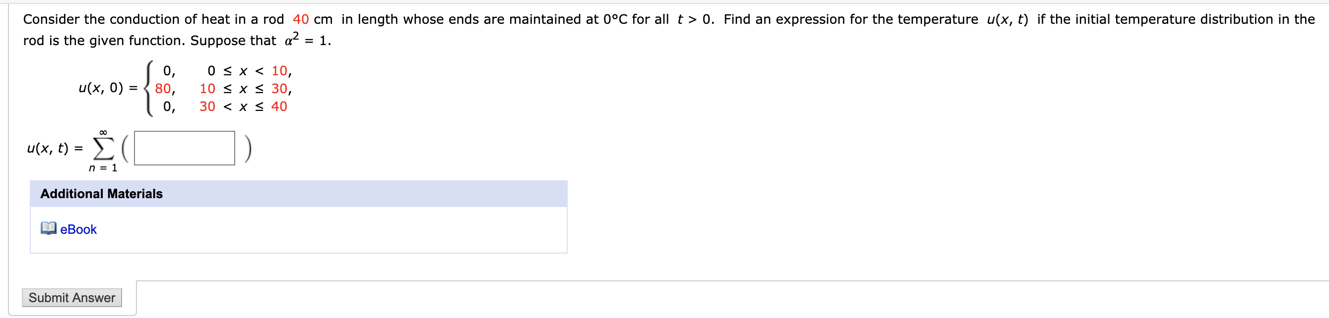 Solved Consider the conduction of heat in a rod 40 cm in | Chegg.com
