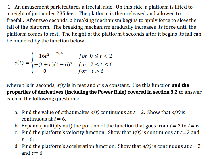 Solved 1. An amusement park features a freefall ride. On | Chegg.com