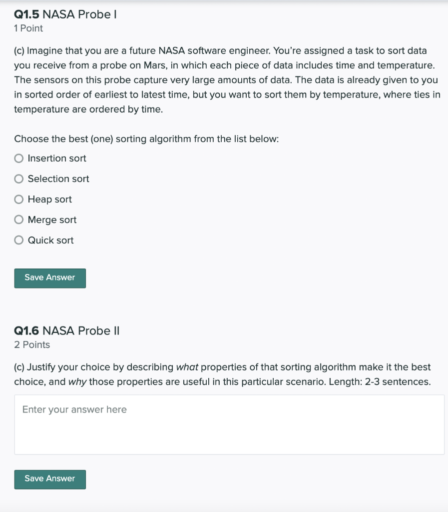 Solved Q1.5 NASA Probe I 1 Point (c) Imagine that you are a | Chegg.com
