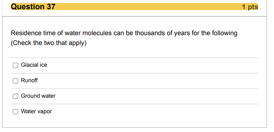Solved Residence time of water molecules can be thousands of | Chegg.com