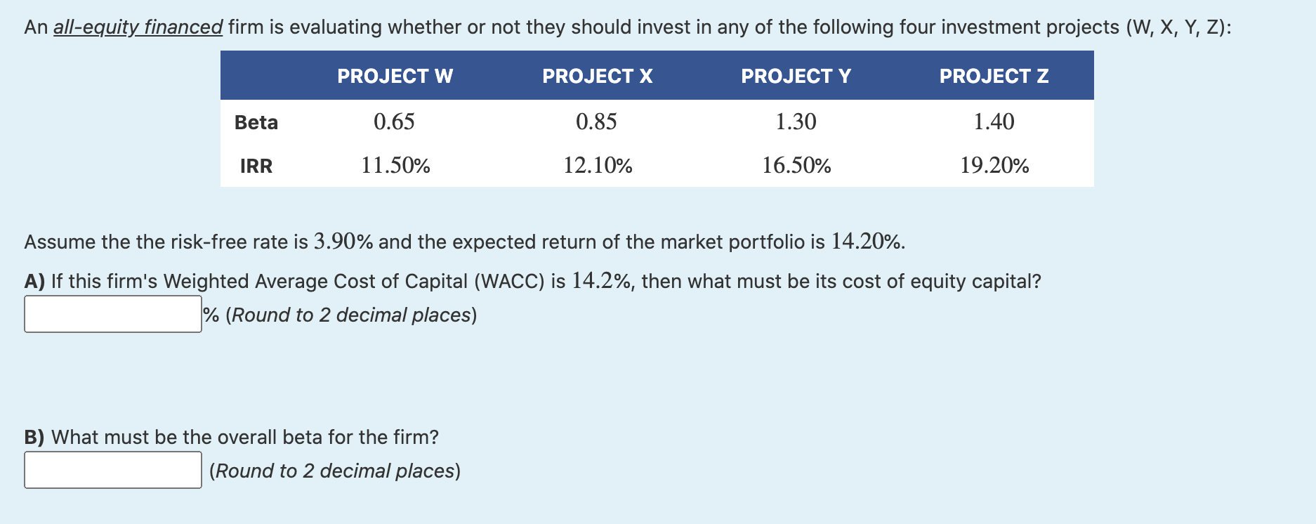Solved An allequity financed firm is evaluating whether or