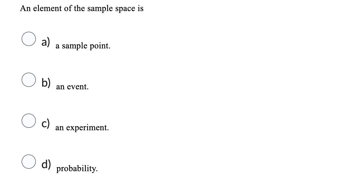 Solved An element of the sample space is a) a sample point. | Chegg.com