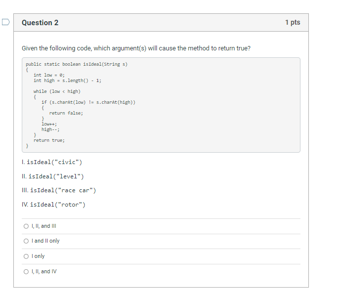 Solved D Question 1 1 pts Which of the following code | Chegg.com