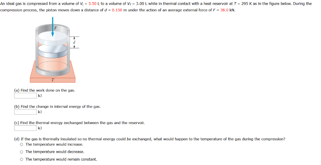 Solved An Ideal Gas Is Compressed From A Volume Of V 5 50 Chegg Com