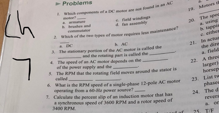 Solved Problems Which components of a DC motor are not found | Chegg.com