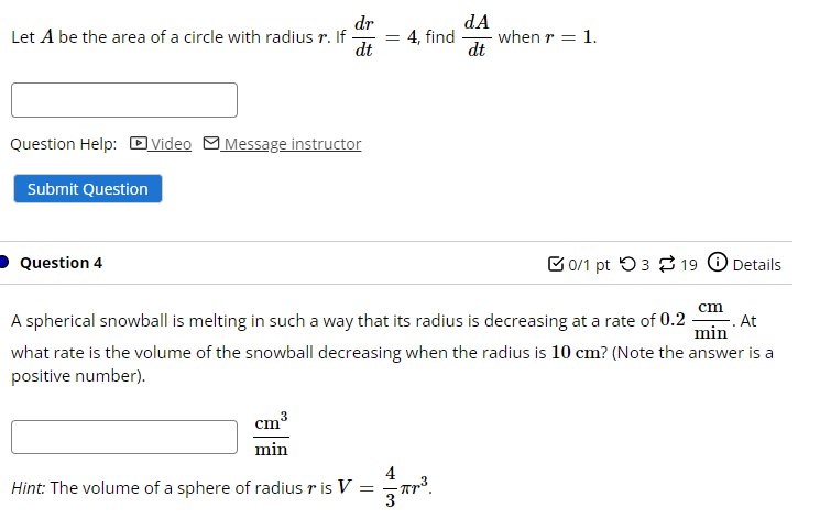 Solved Let A be the area of a circle with radius r. If | Chegg.com