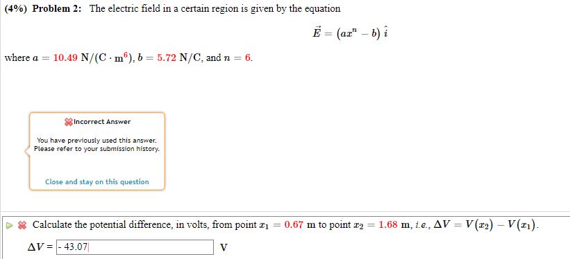 Solved (4\%) Problem 2: The Electric Field In A Certain | Chegg.com