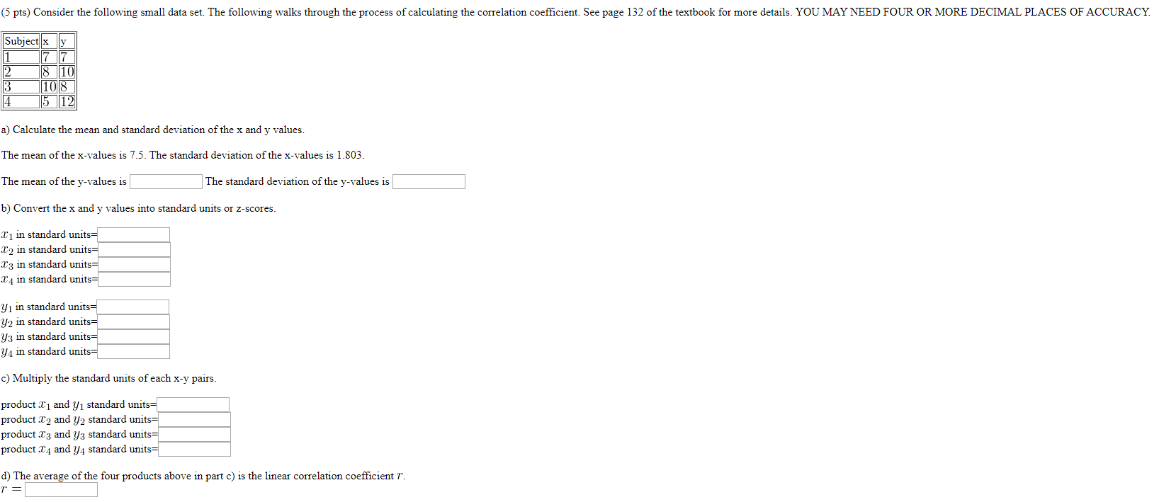 Solved (5 pts) Consider the following small data set. The | Chegg.com
