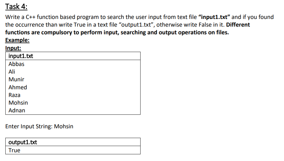 Solved Task 4: Write a C++ function based program to search | Chegg.com