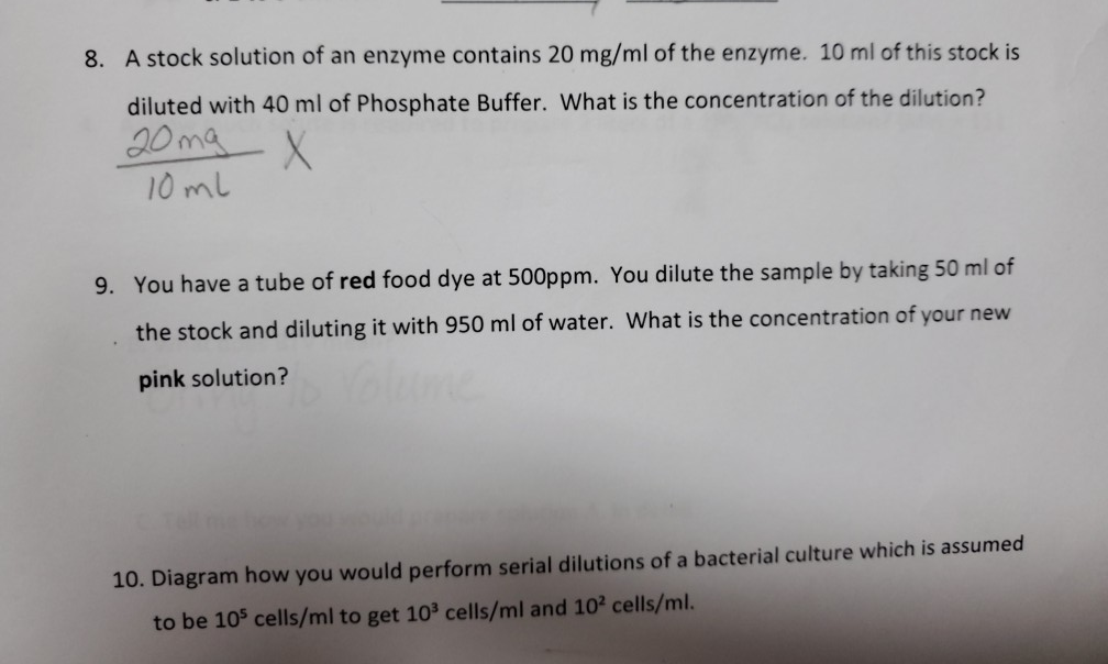 Solved 8. A stock solution of an enzyme contains 20 mg/ml of