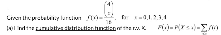 Solved 4 X Given the probability function f(x)= for x = | Chegg.com