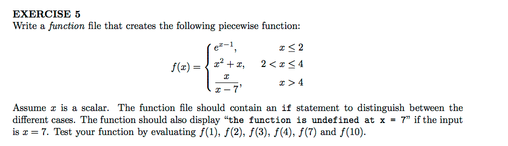 Solved EXERCISE 5 Write a function file that creates the | Chegg.com