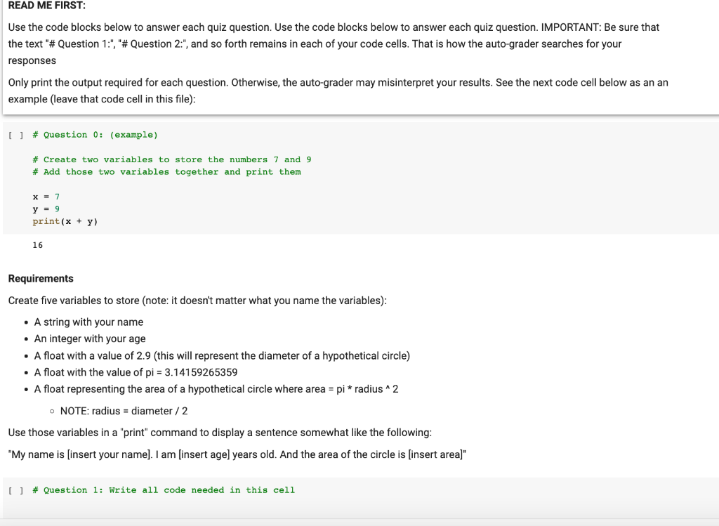 Solved Use the code blocks below to answer each quiz | Chegg.com