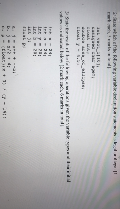 Solved 2/ State Which Of The Following Variable Declaration | Chegg.com