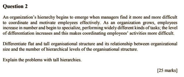 Solved Question 2 An Organization's Hierarchy Begins To | Chegg.com