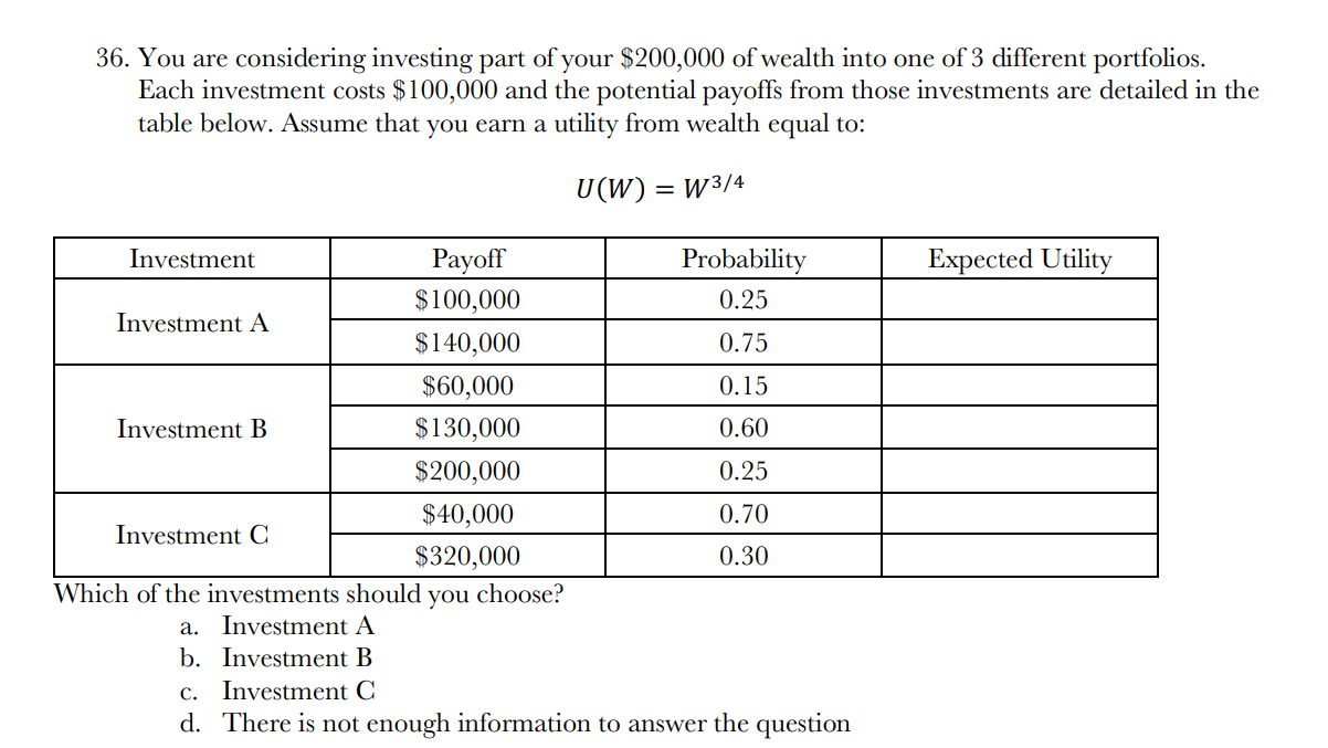 Solved 36. You Are Considering Investing Part Of Your | Chegg.com