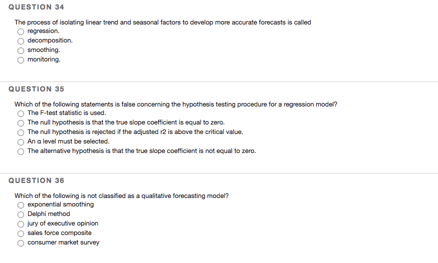 Solved QUESTION 34 The process of isolating linear trend and | Chegg.com