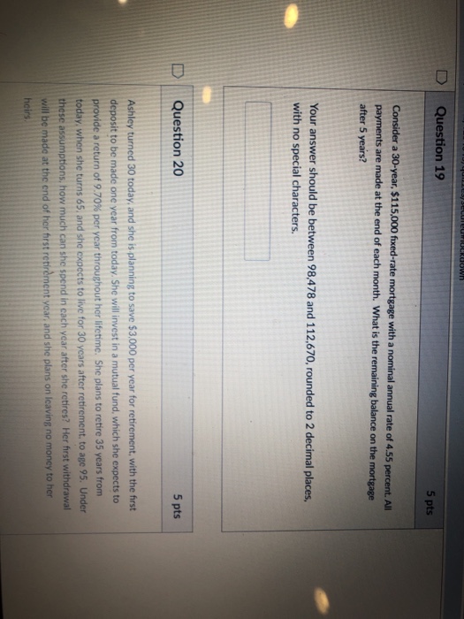 Solved D Question 19 5 pts Consider a 30-year, $115,000 | Chegg.com