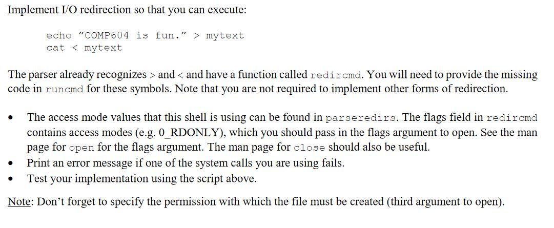 Implement I/O redirection so that you can execute: | Chegg.com