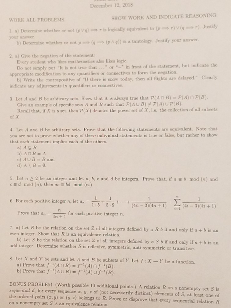 Solved december 12 2018 work all problems show work and chegg