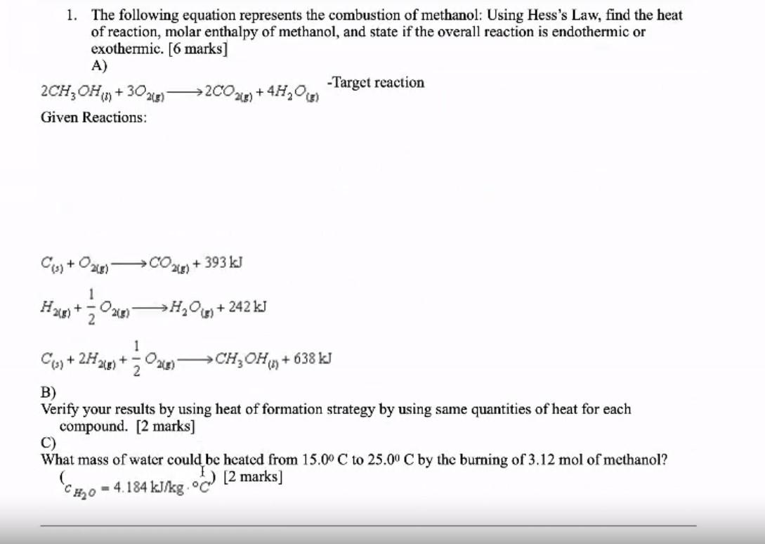 Solved 1. The Following Equation Represents The Combustion | Chegg.com
