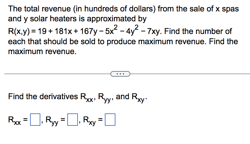 Solved The total revenue (in hundreds of dollars) from the | Chegg.com