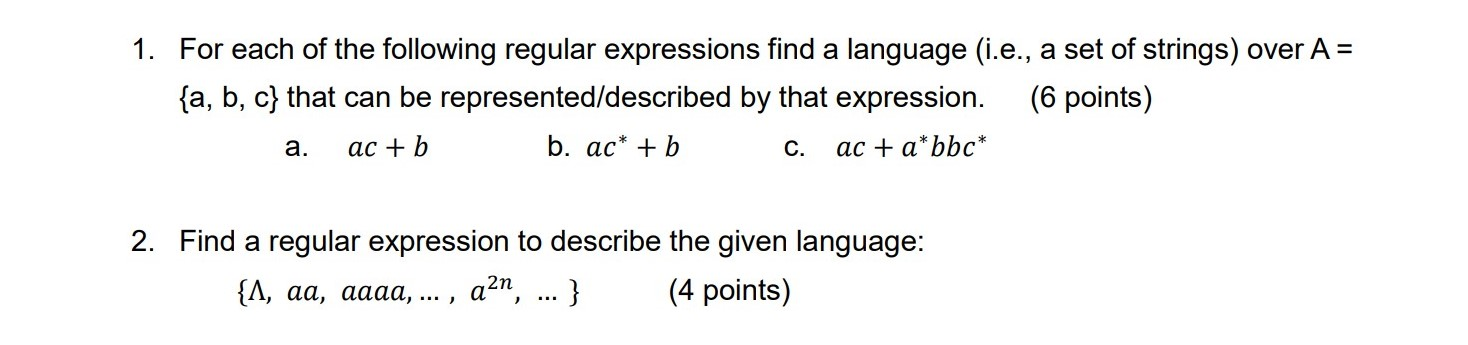 Solved 1. For Each Of The Following Regular Expressions Find | Chegg.com