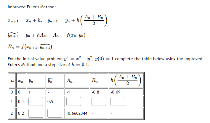 Solved Improved Euler's Method: In+1 = In +h, Yn+1 = = yn + | Chegg.com