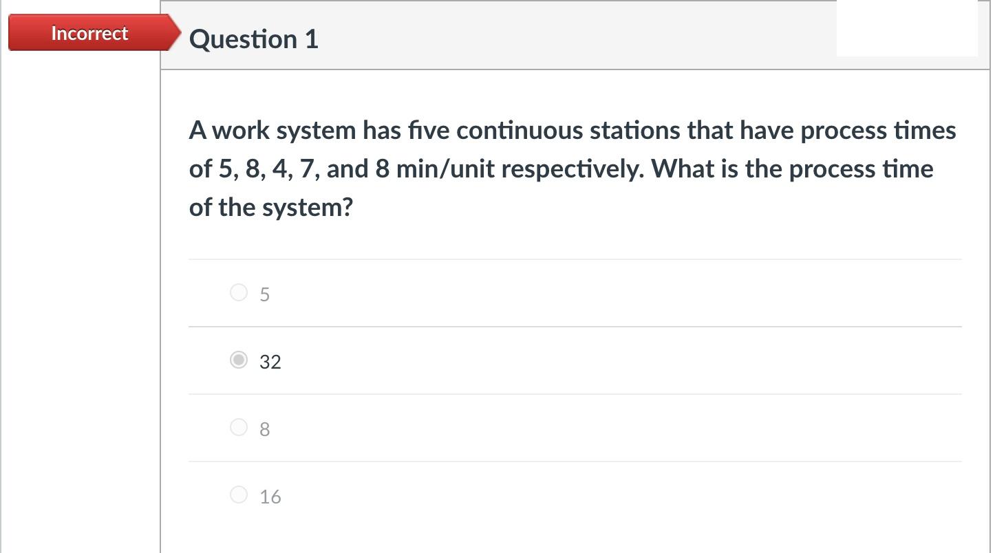 Solved Incorrect Question 1 A work system has five | Chegg.com