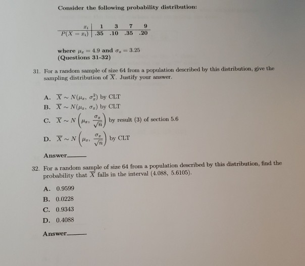 Solved Consider the following probability distribution: 1 ) | Chegg.com