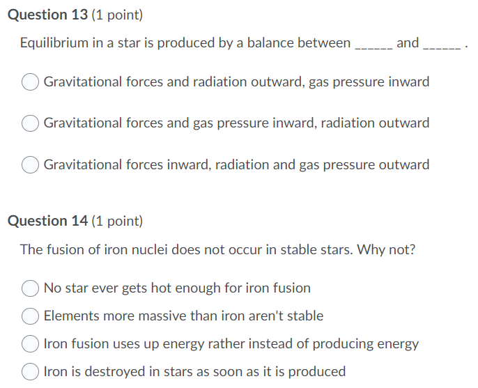 Solved Question 13 (1 point) Equilibrium in a star is | Chegg.com