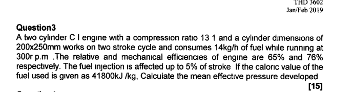 Solved THD 3602 Jan/Feb 2019 Question 3 A two cylinder CI | Chegg.com