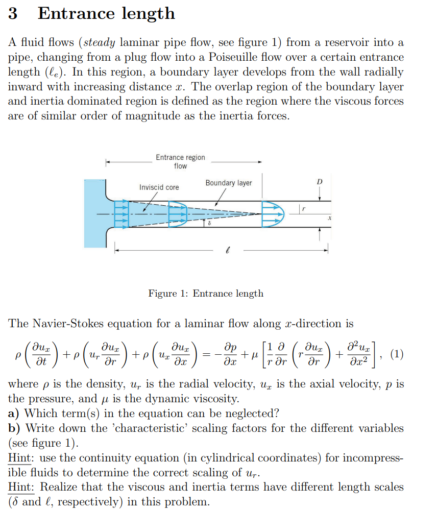 Solved 3 Entrance Length A Fluid Flows (steady Laminar Pipe | Chegg.com