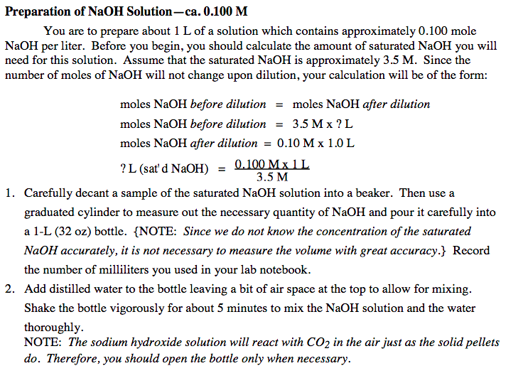 Preparation Of Naoh Solution Ca 0 100 M You Are To Chegg Com Preparation Of Naoh Solution Ca 0 100 M You Are To Chegg Com
