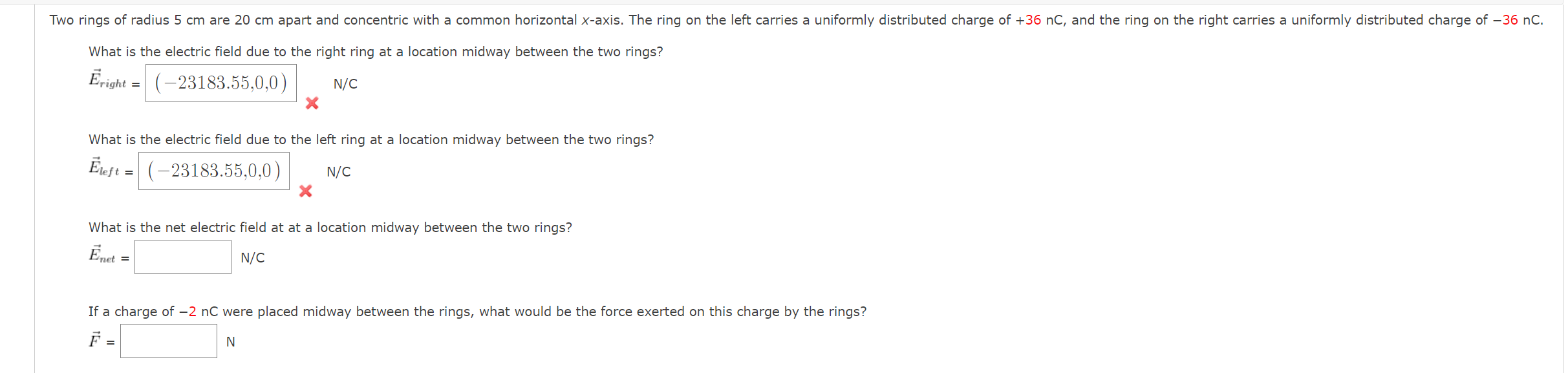 Solved What is the electric field due to the right ring at a